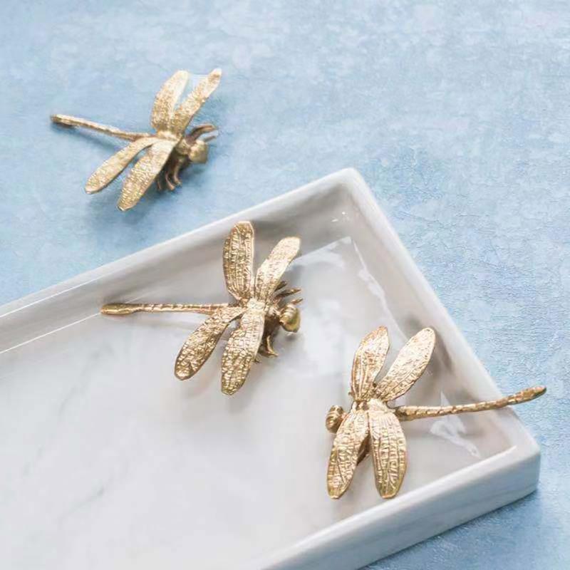 Mosazná klika Dragonfly Jednoduchá severská skříňka Zlatá čistá měď Knoflík dvířek zásuvky