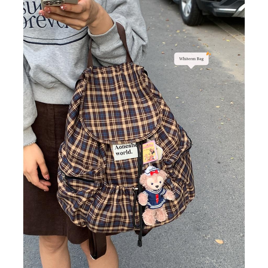 Korean Version of Casual Large-capacity Canvas Bag Women's 2025 New Plaid Backpack Fashion Student Bag Travel Backpack