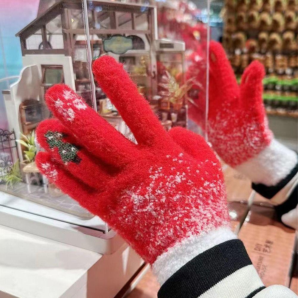 Touchscreen Warme Handschuhe Verdicken Alle Fingerhandschuhe Tägliche Strickfäustlinge für Herbst Winter