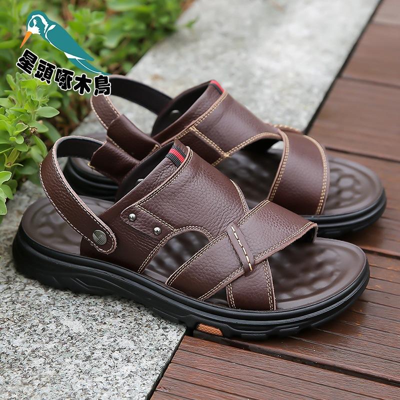 2025 summer new sandals men's leather casual non-slip beach shoes, first layer cowhide sandals