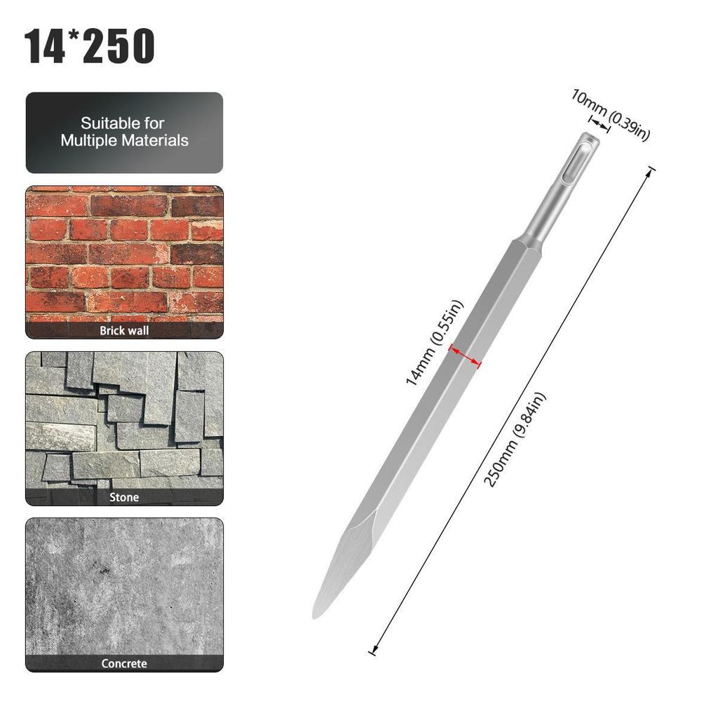 Chisel Drill Bit Set: Round Handle Sharp & Flat Masonry, Concrete, Electric Draft Steel Chisels