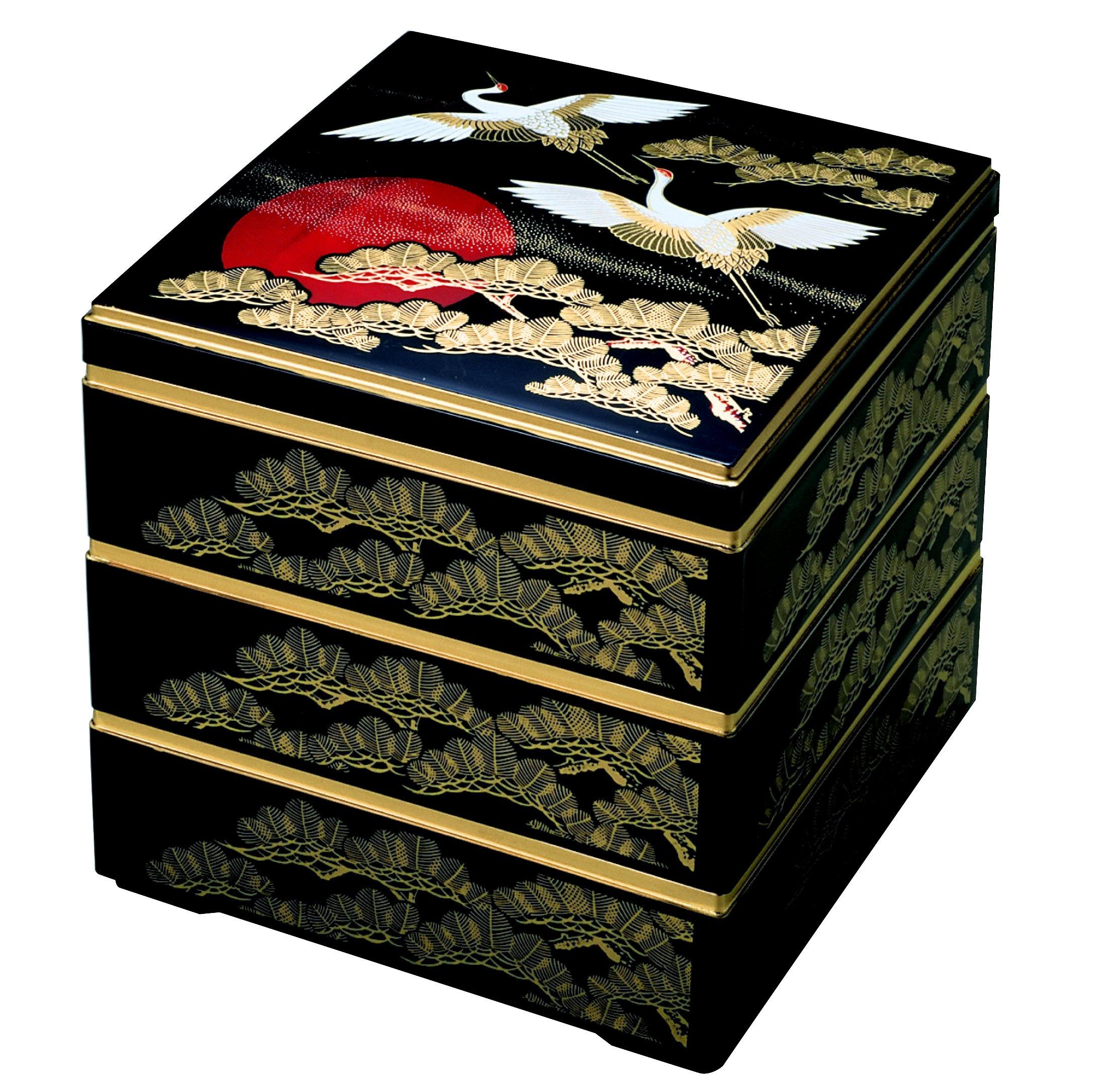 

Wakaizumi Black Sunrise Crane Black Lacquerware, 3-Tiered Box, 6.5 inches, Kagekuraju, (Black Interior), H-158-34-A, чёрный