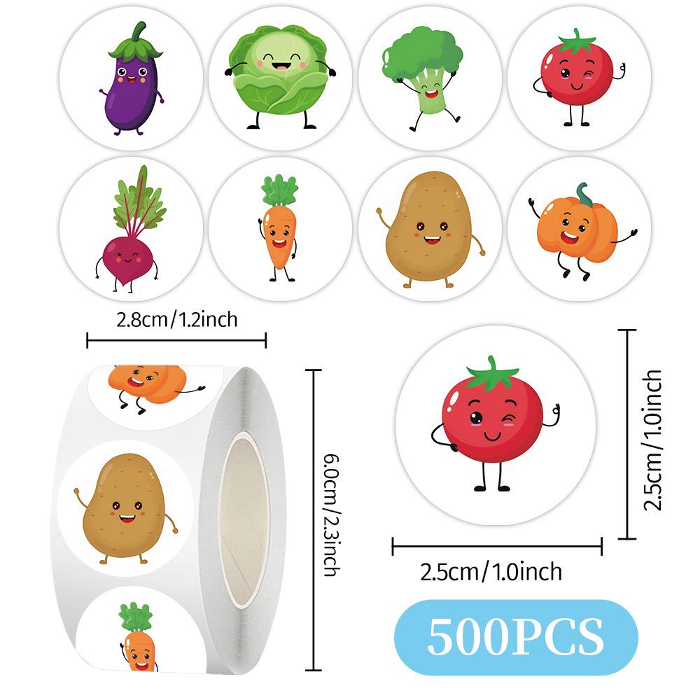 500 Stickers/Roll - Cross-border Vegetable Stickers for Journals, DIY, Sealing, and Packaging.