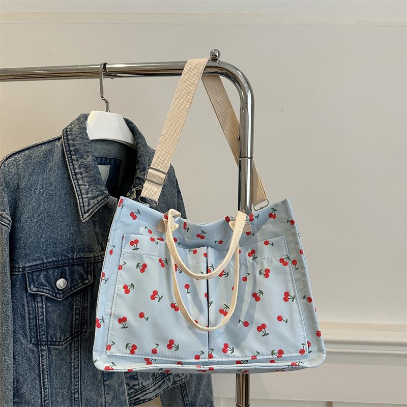 Lovely Cherry Print Women's Shoulder Bag Large Capacity Ladies Multi-pocket Tote Crossbody Bags Casual Nyl Female Handbags