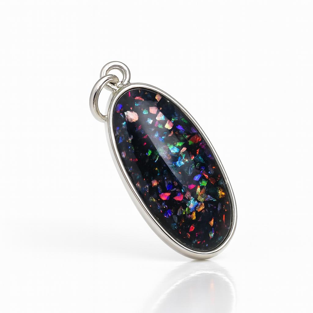 16.8 Ct Natural Ethiopian Multicolor Opal Oval Cut Pendant 925 Sterling Silver