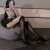 Schwarze Damen Sexy Netzstrümpfe Uniform Hohl Träger Strumpfhose Unregelmäßig Bauchfreier Stil Oberschenkel Club Party Netzstrumpfhosen Hohe Socken