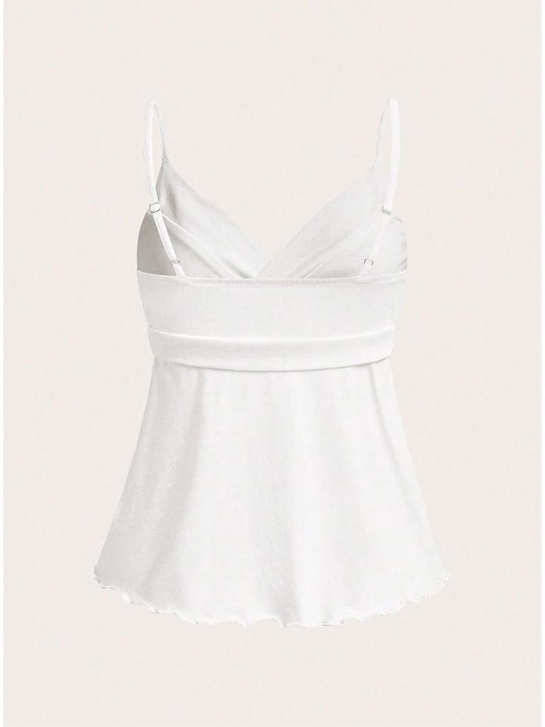 2026 V-Neck Waist-Cinching Ruffled Camisole for Women - European/American Style, Slimming Sleeveless Top