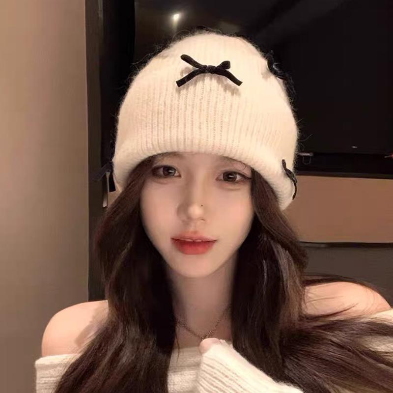 Korean Style Bow Knitted Hat Ear Protection Warm Face Small Wool Hat