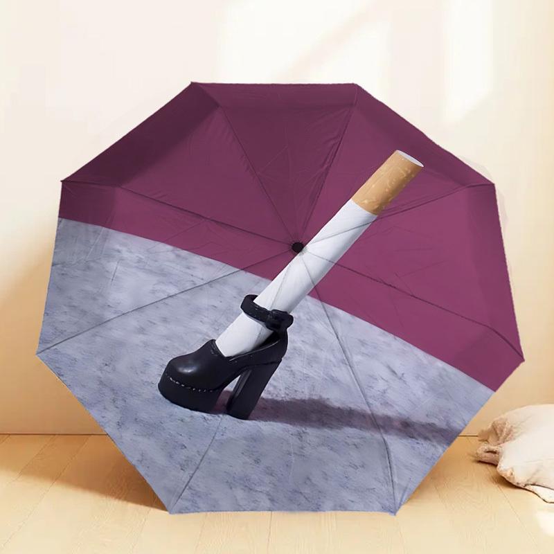1 Stück Zigaretten-High-Heel Automatischer Faltregenschirm 8 Rippen Eisenrahmen, Geeignet für Reisen, Täglichen Gebrauch, Geburtstag, Geschenk für Frauen & Männer c1231099