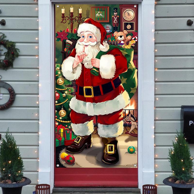

Christmas Door Cover Decorations With Santa Pattern Front Door Banner Backdrop Decorations For Children s Room Winter Entrance CN