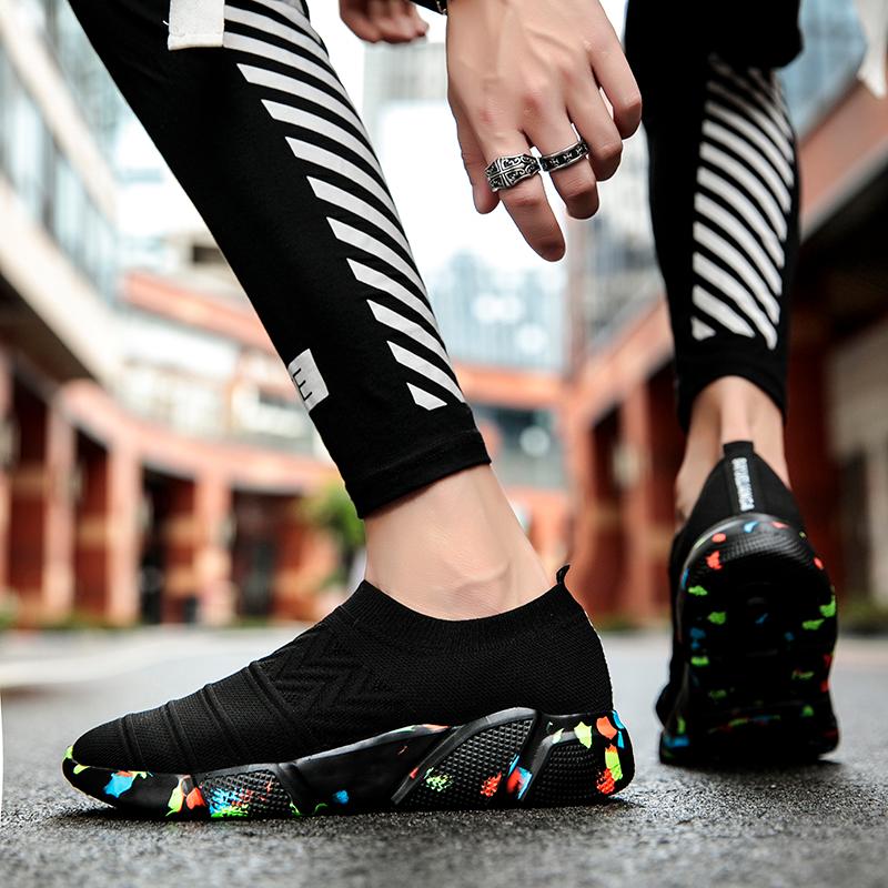 Couples Fashion Breathable Socks Solid Color Flyknit Sports Shoes Men's and Women's Outdoor Casual Shoes One Kick Off
