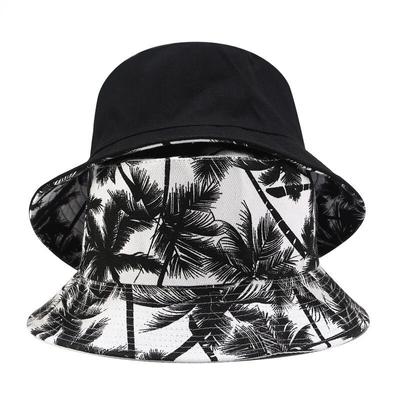 New Fashion Summer Reversible Black White Coconut Tree Printed Fisherman Caps Bucket Hats Unisex Women