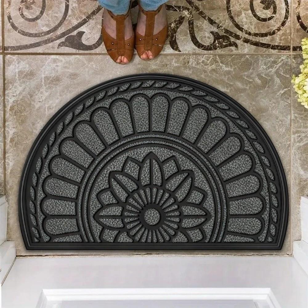 Thickened Non Slip Half Round Doormat Flower Floral Boho Door Mat Washable Absorbent Entrance Door Carpet Outdoor