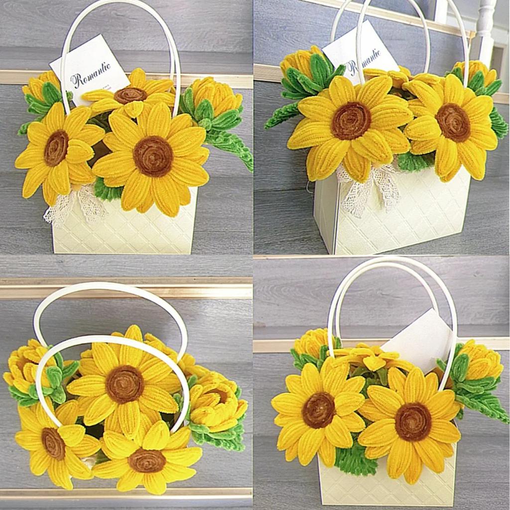 280pcs Golden Yellow Sunflower Pipe Cleaners With 20 Flower Stem Wire 1 Garden Tape 1 Warp Paper 1 Silk Ribbon 2 Glue Stickers