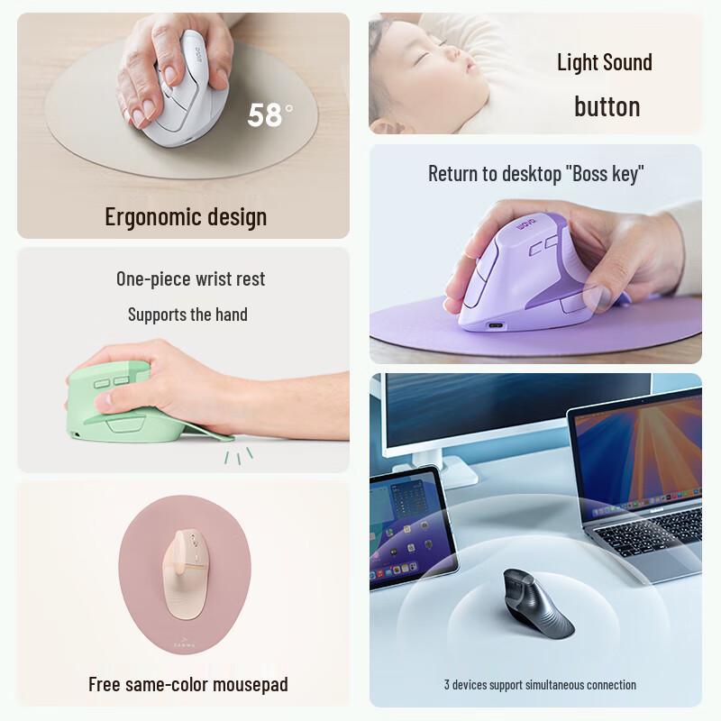 ShanYe Ergonomic Vertical Wireless Bluetooth Dual-Mode Mouse & Pad Set