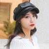 Octagonal Cap Women Adjustable Faux Girls Retro Peaked Beret Cap Leather Hats Solid Color Winter Autumn
