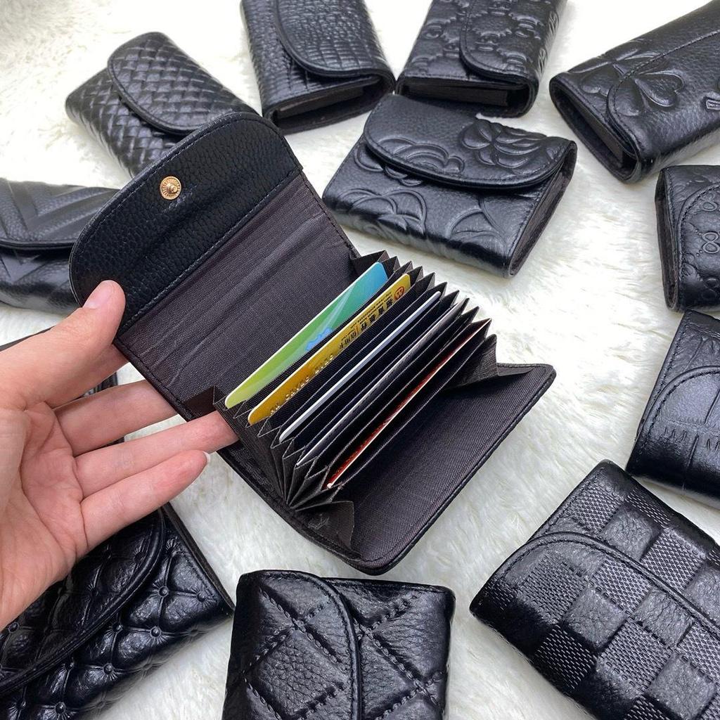 2025 Genuine Leather Ladies Accordion Card Holder & Coin Purse - Embossed Short Wallet