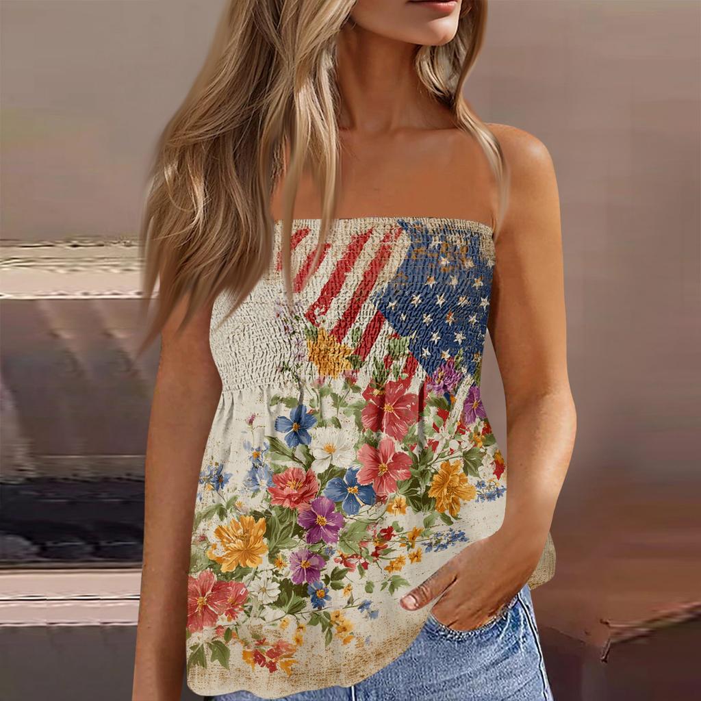 Summer Tube Tops For Women,Cute Sexy Off Shoulder Print Sleeveless T-Shirt
