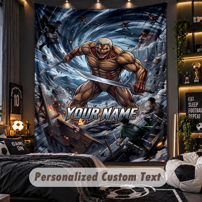 Personalized Wall Tapestry,Attack on Titan Custom Printed Name, Fabric Wall Art For Indoor Room Backdrop