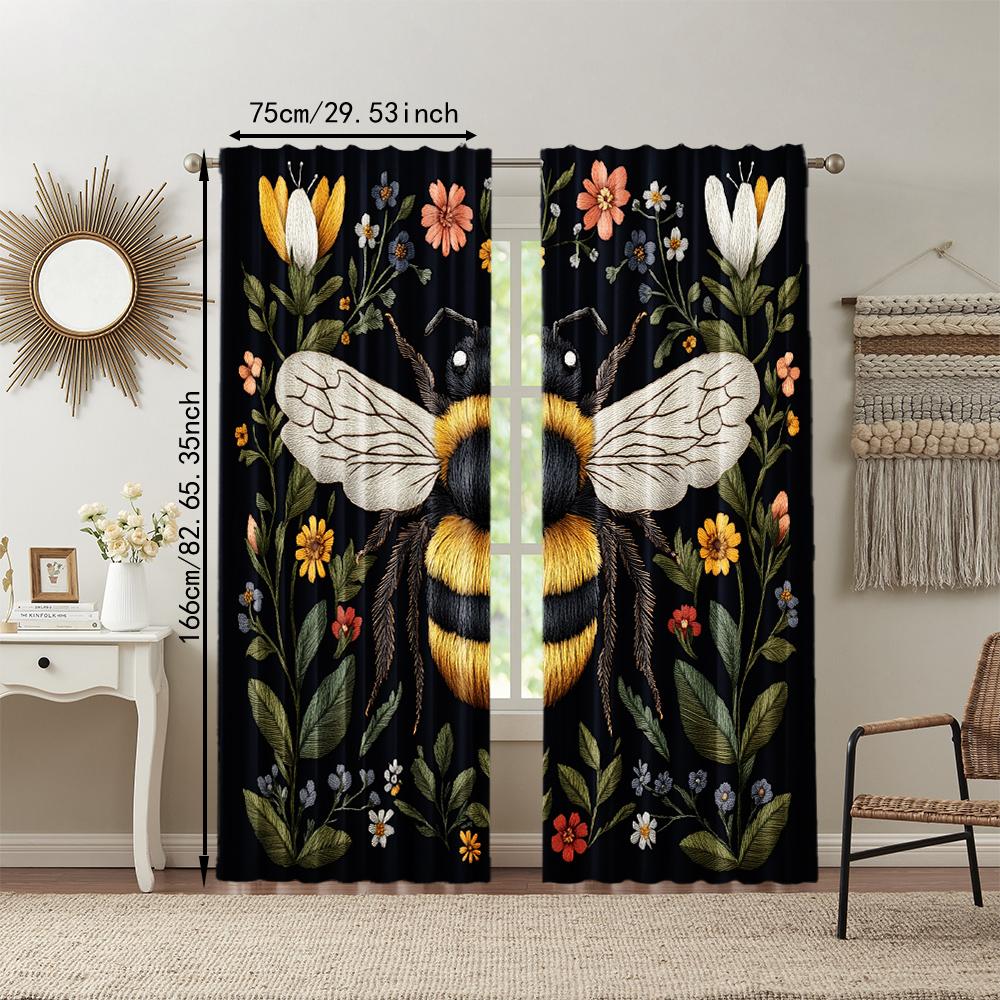 2 pcs   versatile polyester transparent curtains for home decoration Charming Bee for use in bedrooms and living rooms