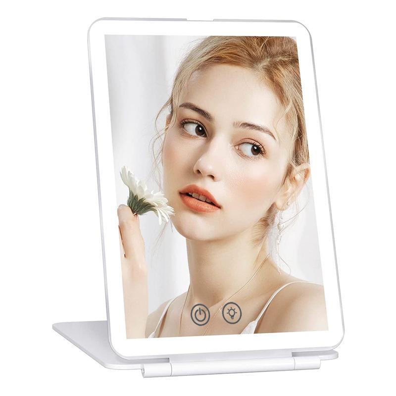 Led Folding Cosmetic Mirror with Lamp Rechargeable Flat Mirror Portable Folding Makeup Mirror on Both Sides