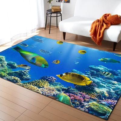Tapetes de Sala de Estar com Corais do Oceano Peixes Tapetes 3D Tapetes de Brincar para Quarto de Meninos Quarto Infantil Tapete de Cozinha de Flanela Capacho Entrada