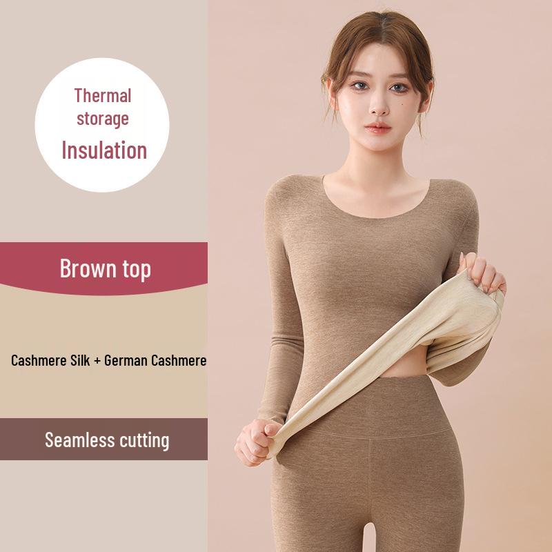 Women's German Cashmere Silk Thermal Underwear Suit - Self-Heating, Velvet-Lined for Autumn/Winter, 37°C Constant Temperature