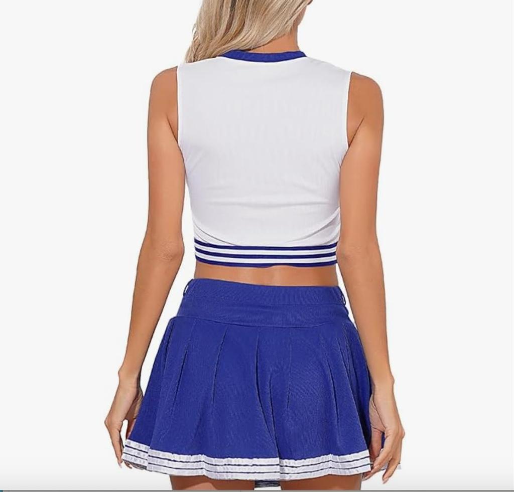 Lady Lazy Cheerleader Perfect for and Blue Costume, Miniskirt, Midriff-Baring, Photoshoots, Cosplay, Cross-Dressing, Cute, Short, Above-the-Knee,