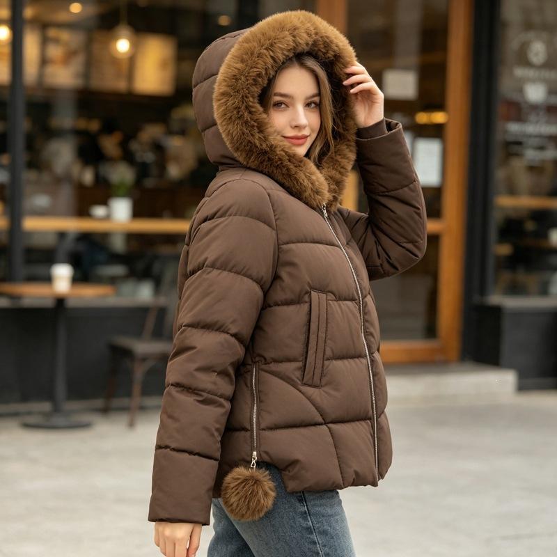 Winter hairball new polyester cotton-padded clothes for women's short men thickened cotton-padded clothes fashionable warm and velvet cotton-padd