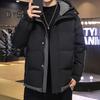 Giacca da uomo in cotone con cappuccio, manica lunga, patchwork, colore imbottito, antivento, caldo cotone, patta con cerniera, capospalla