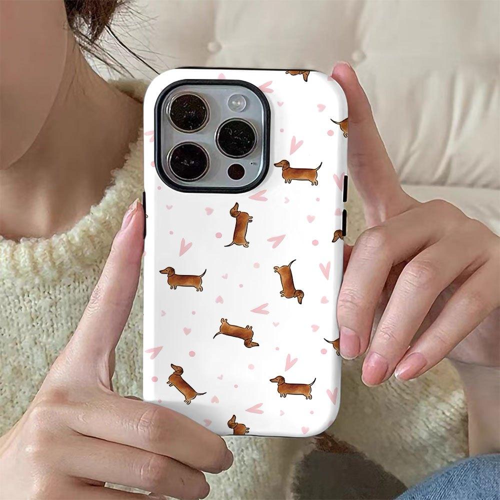 Cute Dachshund 2-in-1 phone case suitable for iPhone 17 16 15 14 13 12 11 Pro/Max/Plus anti drop and shockproof back cover
