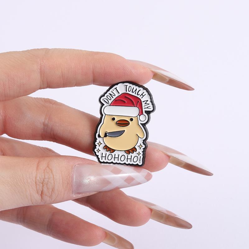 Don't Touch My Ho Ho Ho Enamel Pins Christmas Duck Chick Brooches Lapel Badges Cartoon Animal Jewelry Gift for Kids Friends