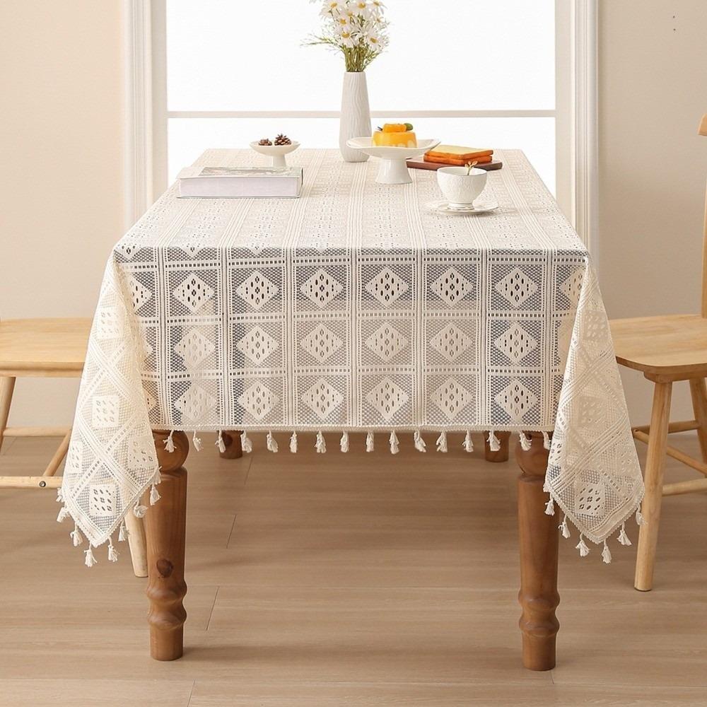 Rectangular Retro Tablecloth Checkered Pattern Lace Tablecloth  Dining Table бежевый