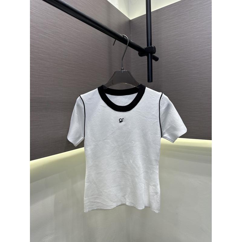 2026 Summer Women's Color Block Embroidery Knit Slimming Round Neck Short Sleeve T-Shirt
