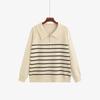 Plus Size Women's Casual Striped Polo Neck Sweater, 2025 Winter Style