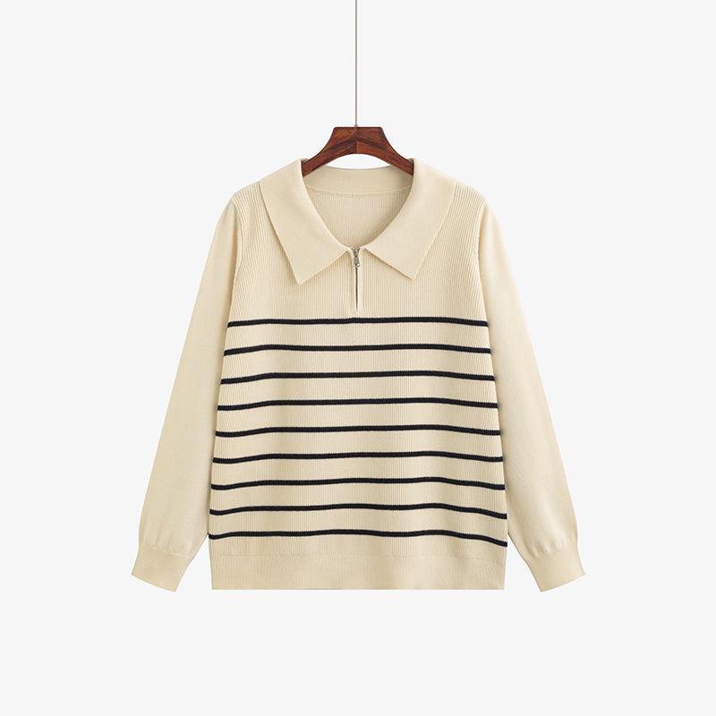 Plus Size Women's Casual Striped Polo Neck Sweater, 2025 Winter Style