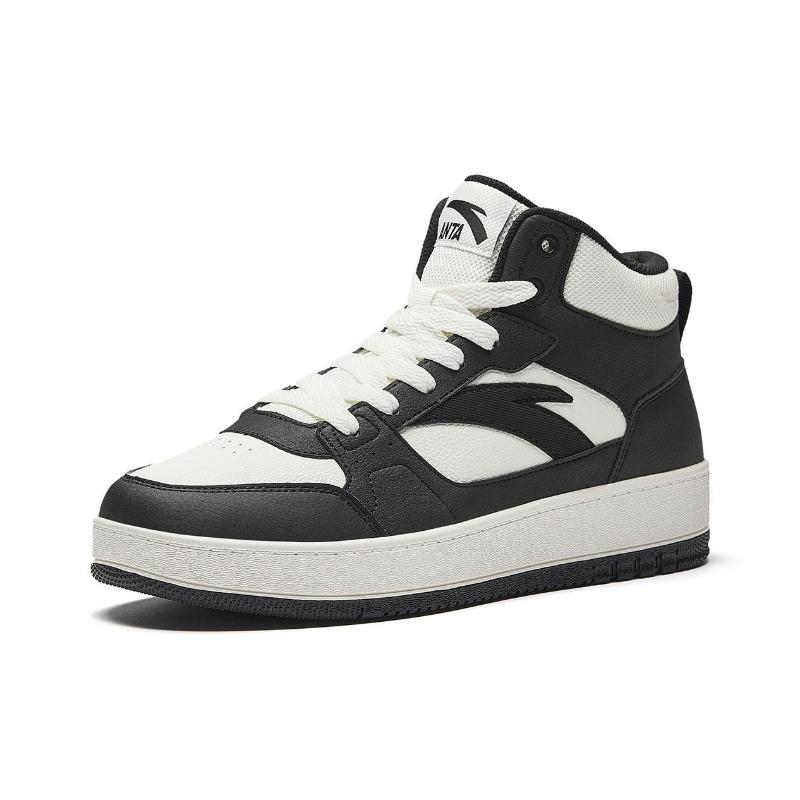 Anta Yuannian Men High-top Skate Shoes Black White Warm Comfortable Trendy Versatile 912548083-4