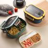 Lunch Box 2 Layers Grids Student Office Worker Microwave Hermetic Bento Box Outdoor Picnic Fruit Food Container With Fork Spoon