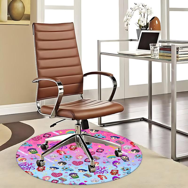 1pc Anime Cartoon Design Round Carpet  Office Chair Mat, NonSlip Rug for Home Decor, Seasonal Gift, Suitable for Office, Living Room