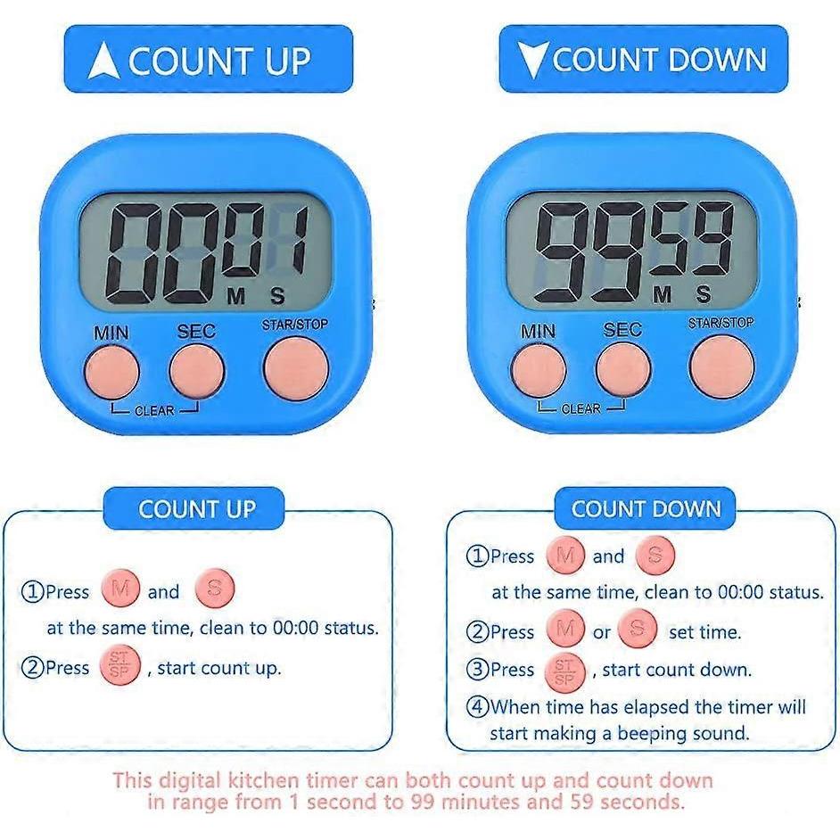 4-Farben-Stoppuhr mit Magnet-Timer und lautem Alarm, großem Digitaldisplay, ideal zum Kochen, Eierkochen, für Kinder, Dusche, Zahnbürste, Badezimmer, Lehrer, Turnhalle, Klassenzimmer.