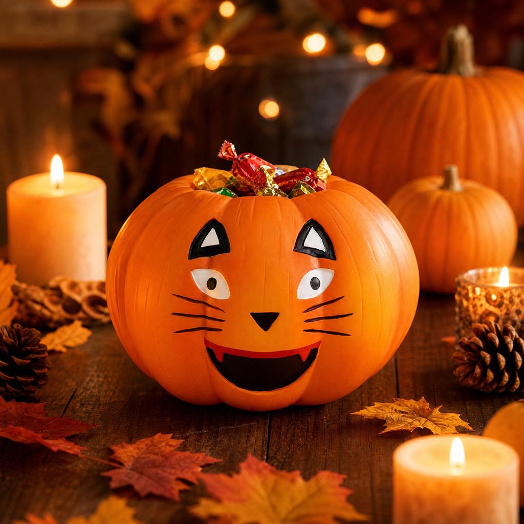 Halloween Face Pumpkin Resin Decorative Bowl for Storage and Home Decor