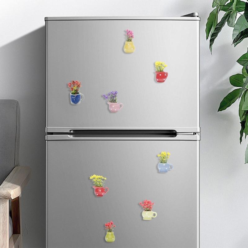 8 Piezas Miniaturas Resinas Imánes de Jarrón Para Nevera Decoraciones de Oficina Magnético 3D Jarrones de Brotes Maceta Adornos de Refrigerador