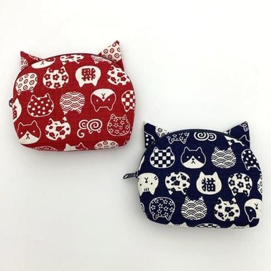 Kyosuke Japan-made Kyoto Ear-Style Pouch Approximately 10134cm Cat Pattern Small Item Holder Japanese Design Cotton Nyankomon Navy