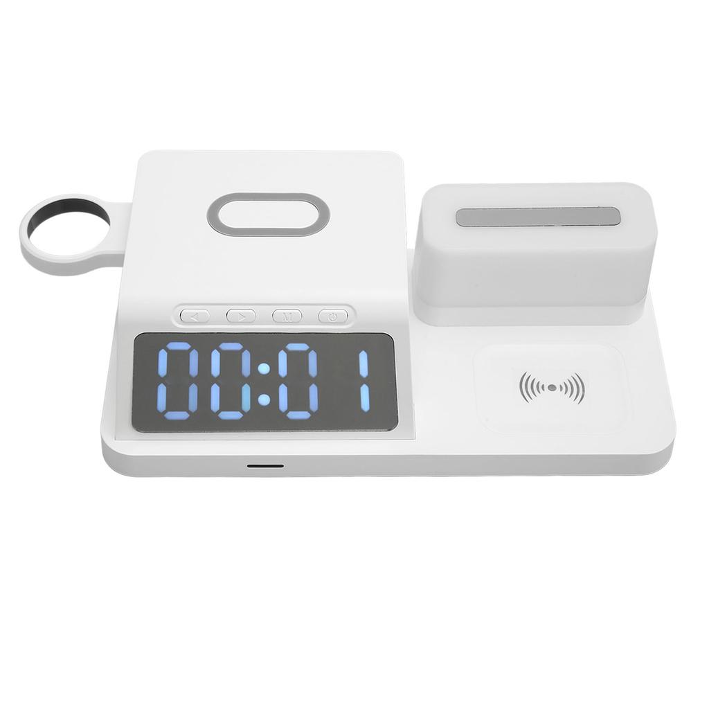 Multifunctional Alarm Clock Wireless Charger with Night Light Calendar for Phone Watch Earphone