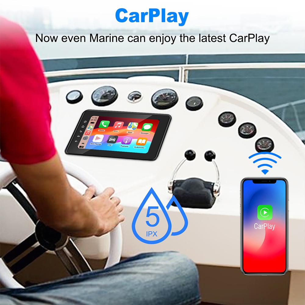 8inch Boat Marine Multimedia Player Wireless CarPlay Android Auto IPX6 Waterproof Bluetooth FM AM AUX For Boat ATV UTV Golf Cart