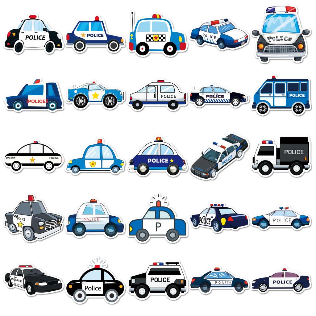 50-Pack Waterproof Cartoon Police Car Stickers for Children - Perfect for DIY, Reward, Phone Cases, and Suitcases