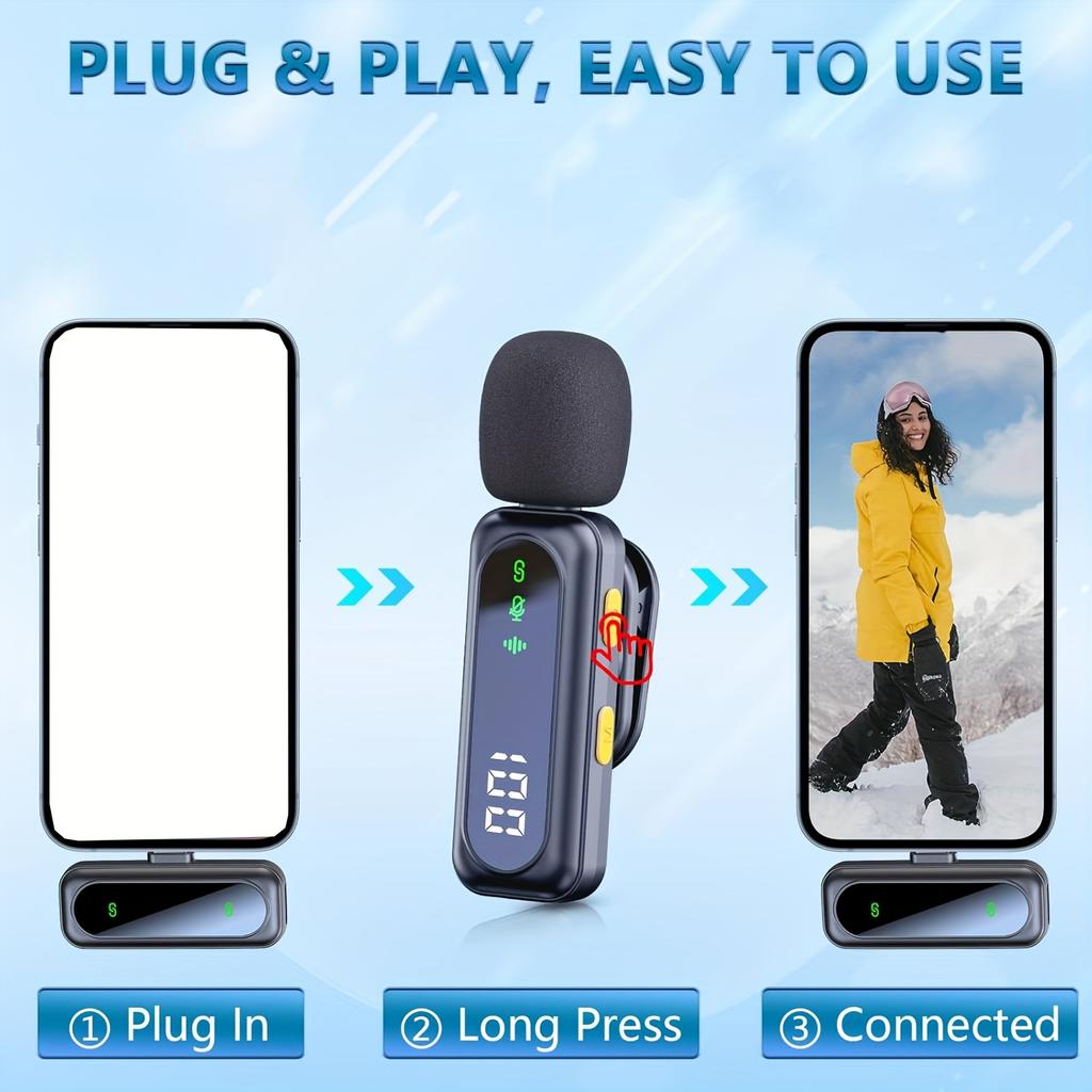 high qualityHITOZON Professional Wireless Lavalier Microphone with LED Power Display, Plug & Play, USB-C, Rechargeable Battery, Ideal for Content