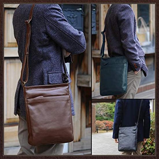 Hirano Bags Pánská taška přes rameno z pravé kůže, crossbody taška přes rameno, cestování, velikost A4, 34 cm vysoká, s originálními rukavicemi z moutonu, námořnická modř