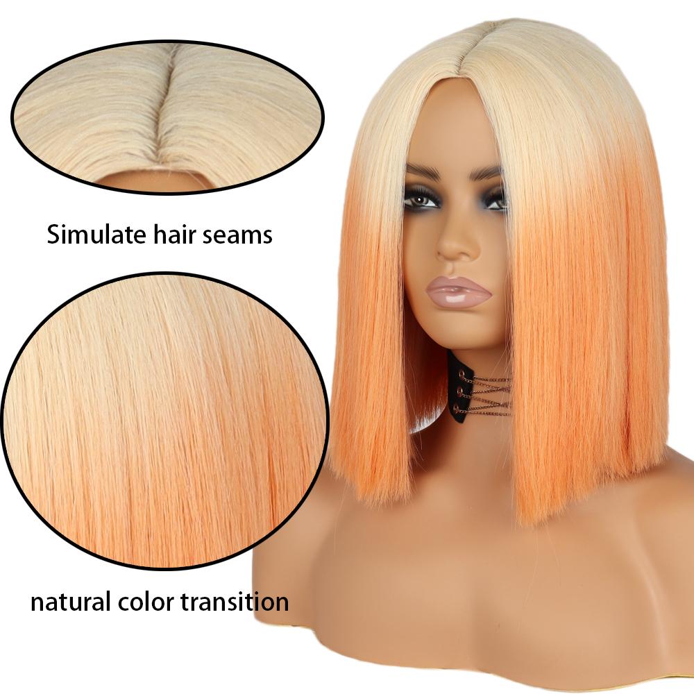 WERD Short Bobo Wig Synthetic Wigs for Women Golden Orange Straight Ombre Heat Resistant Lolita Cosplay Party Hair