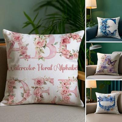 Kreative Buchstaben Blumendruck Kissenbezug Bedrucktes gebürstetes Fleece Kissen Babyskin-Touch Umweltfreundlicher Sublimationsdruck